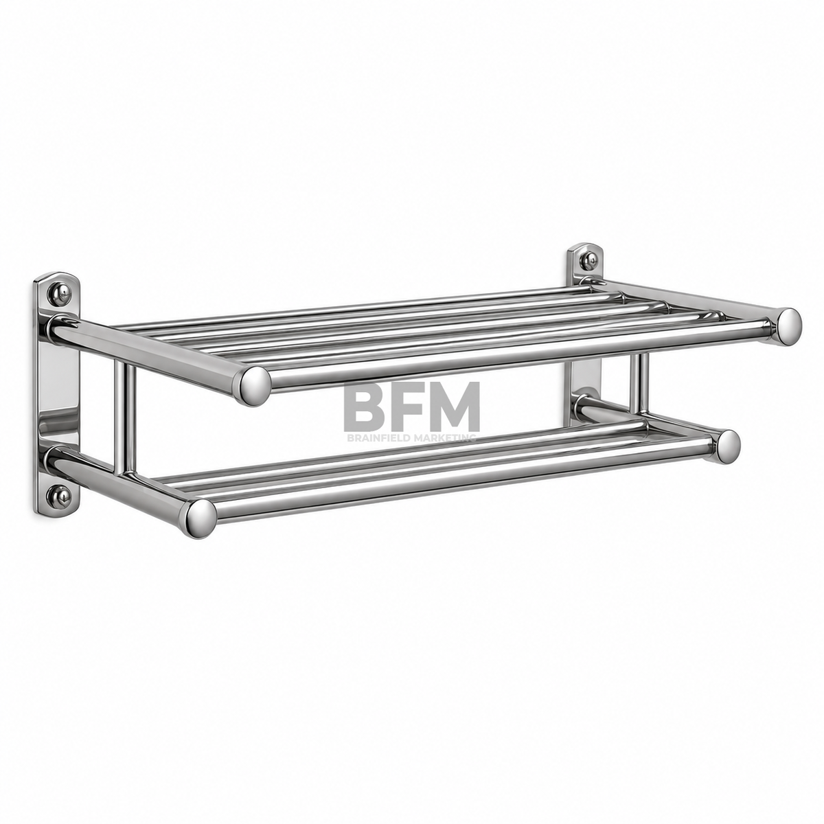 Stainless Steel Wall-Mounted Towel Rack with Shelf and Hanging Bar
