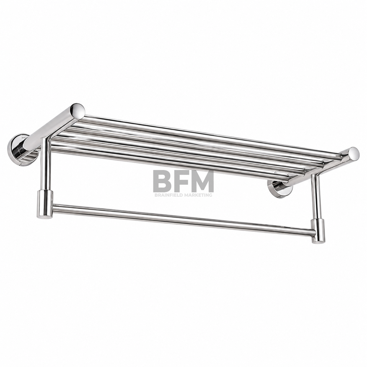 Stainless Steel Wall-Mounted Towel Rack with Shelf and Hanging Bar