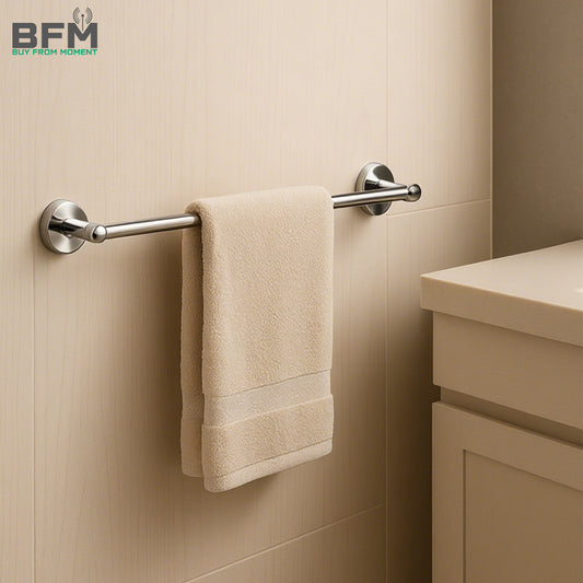 Stainless Steel Wall-Mounted Towel Rack with Shelf and Hanging Bar