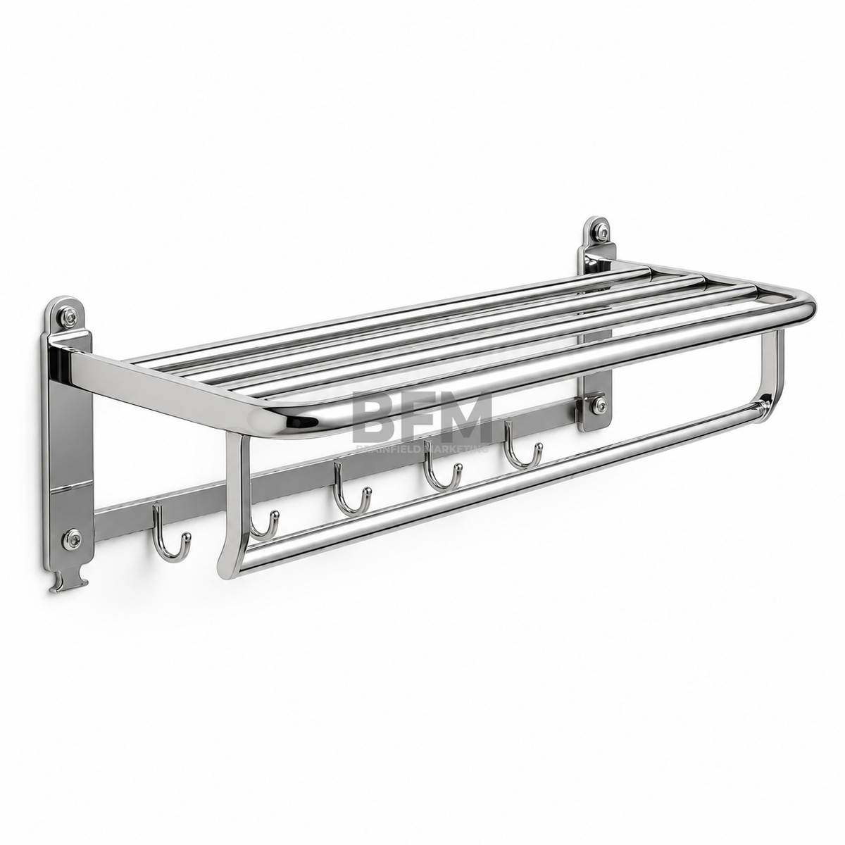 Stainless Steel Wall-Mounted Towel Rack with Shelf and Hanging Bar
